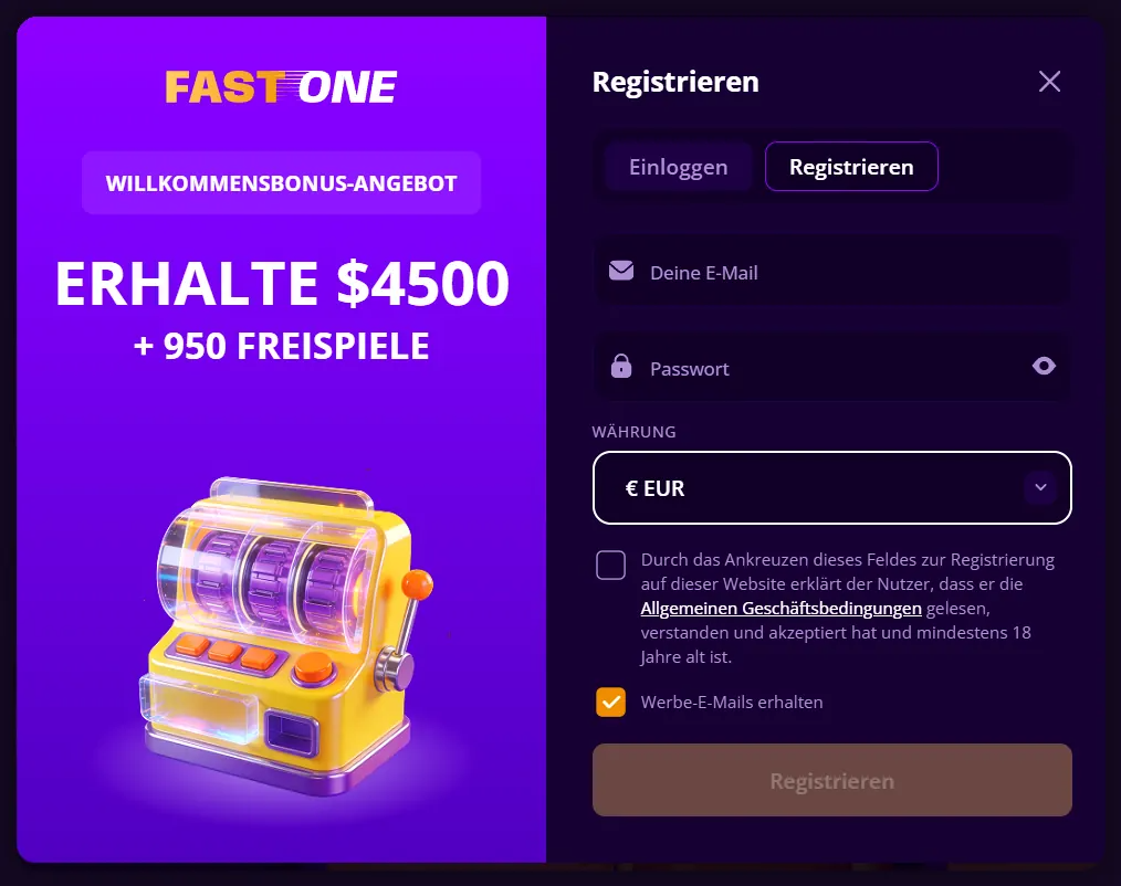F1 Casino-Registrierung